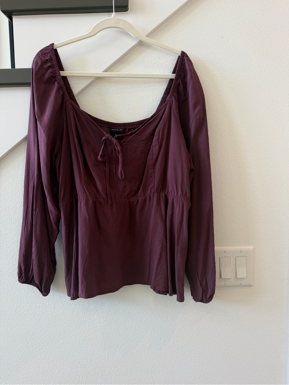 torrid Plum Peasant Blouse with Tie Neck